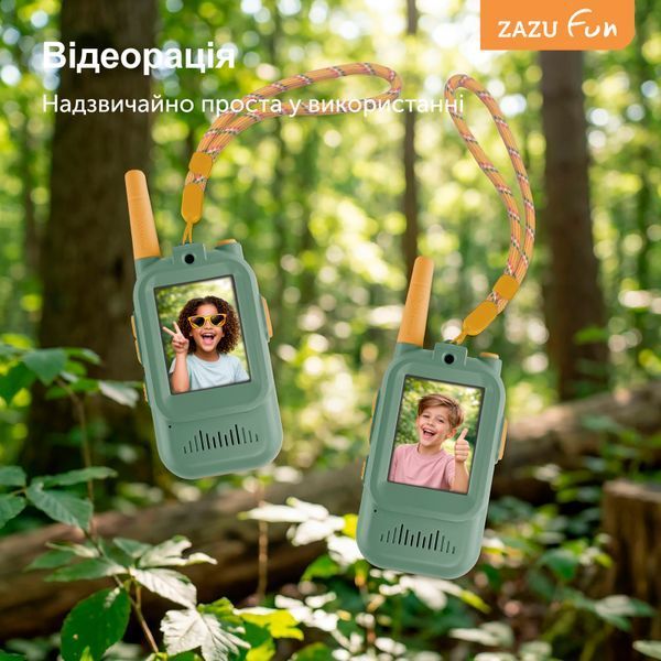 Дитяча відеорація ZAZU з кумедними фільтрами для обличчя і зміною голосу, набір 2 шт до 300 м (шавлія) ZA-WALKIETALKIE-02 фото