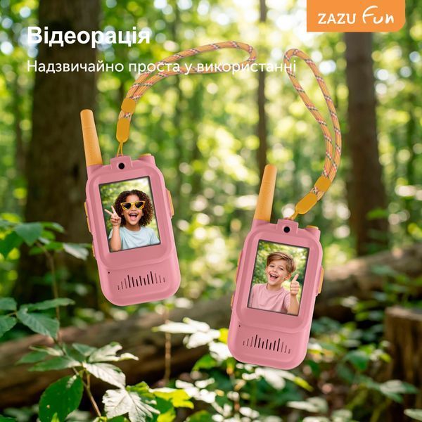 Дитяча відеорація ZAZU з кумедними фільтрами для обличчя і зміною голосу, набір 2 шт до 300 м (рожева) ZA-WALKIETALKIE-03 фото